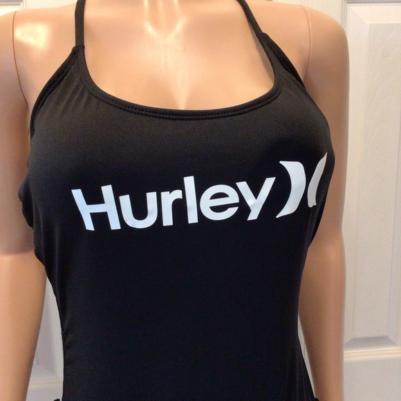 Hurley Womens Black Classic Logo Print Cinch Sides One Piece Swimsuit Size XL - Picture 2 of 9